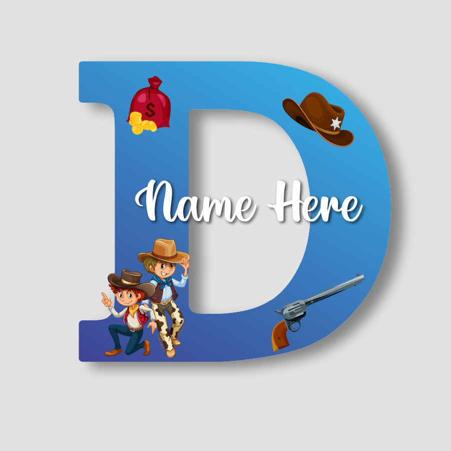 Customized Acrylic Cowboy Theme Letter Sign 9 Inch | Custom Name for Boys Room | Western Style Alphabet Nameplate Decor & Gift | Includes Hanging Rope/Tape