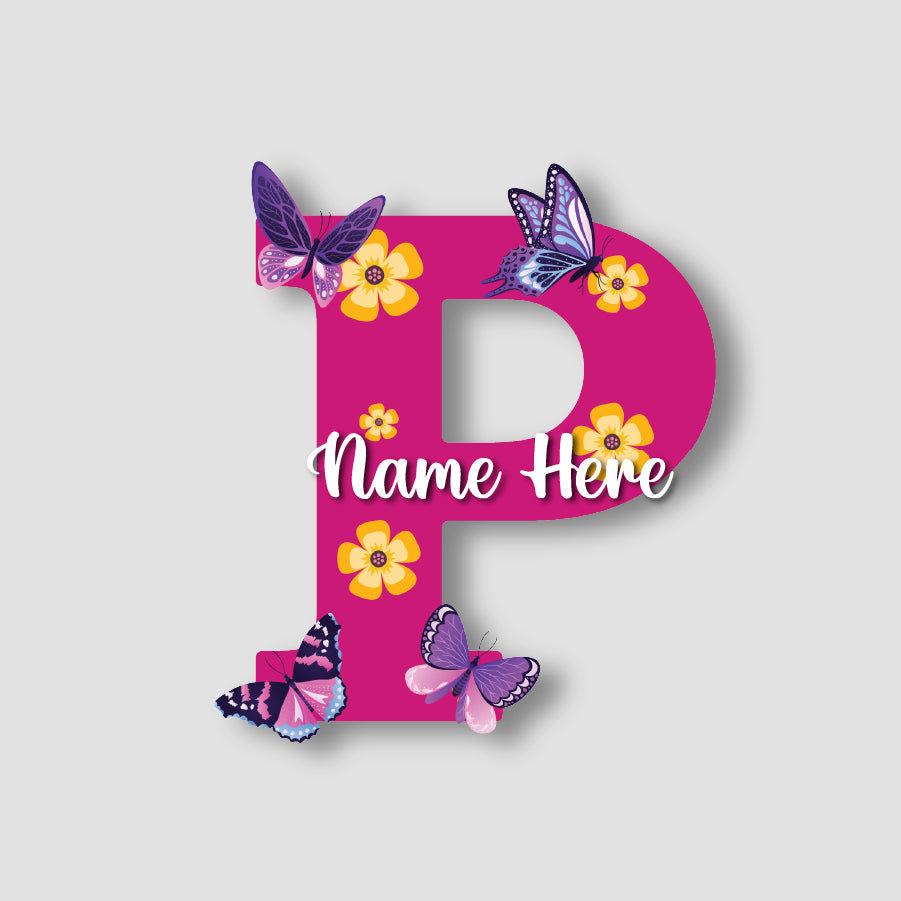 Customized Acrylic Name Sign for Kids Room | 9 Inch Pink Floral Butterfly Initial Wall Decor | Personalized Nameplate Birthday Gift for Girls | Includes Hanging Rope/Tape