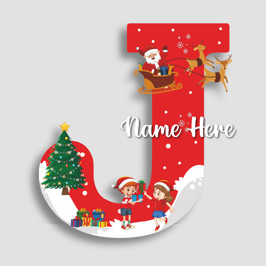 Customized Acrylic Name Sigh Christmas for Kids Room | 9 Inch Santa & Reindeer Design | Personalized Nameplate Christmas Gift | Includes Hanging Rope/Tape