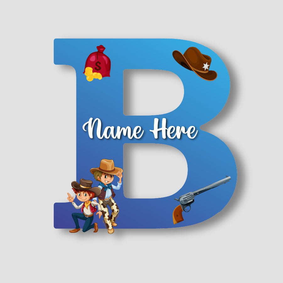Customized Acrylic Cowboy Theme Letter Sign 9 Inch | Custom Name for Boys Room | Western Style Alphabet Nameplate Decor & Gift | Includes Hanging Rope/Tape