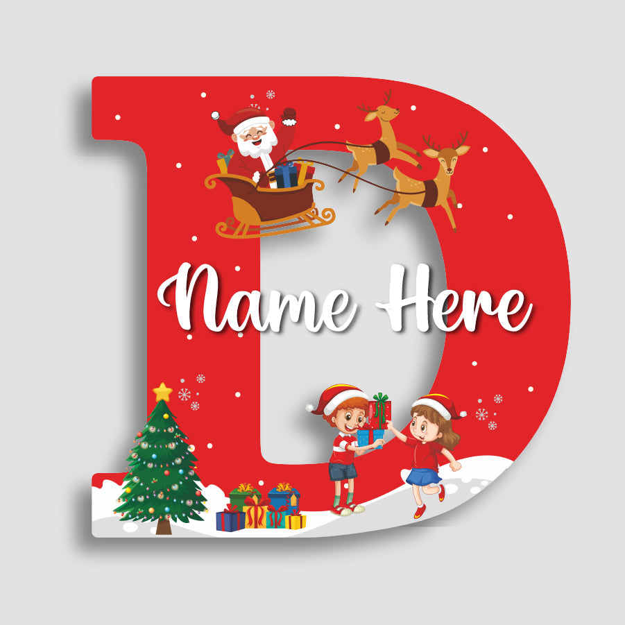 Customized Acrylic Name Sigh Christmas for Kids Room | 9 Inch Santa & Reindeer Design | Personalized Nameplate Christmas Gift | Includes Hanging Rope/Tape