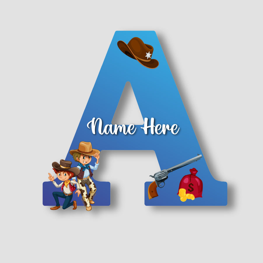 Customized Acrylic Cowboy Theme Letter Sign 9 Inch | Custom Name for Boys Room | Western Style Alphabet Nameplate Decor & Gift | Includes Hanging Rope/Tape