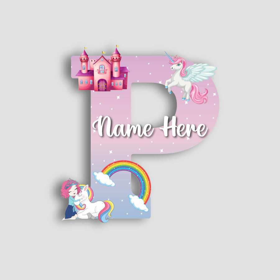Customized Acrylic Letter Wall Decor for Girls Room | 9 Inch Pink Floral Unicorn Princess Monogram Initial Art Sign | Custom Name Kids Room Door Nameplate | Includes Hanging Rope/Tape