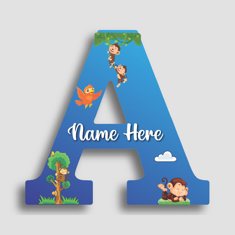 Customized Glossy Acrylic Jungle Monkey Theme | 9 Inch Custom Name Letter Sign for Kids Room & Playroom Decor | Animal Alphabet Nameplate | Includes Hanging Rope/Tape