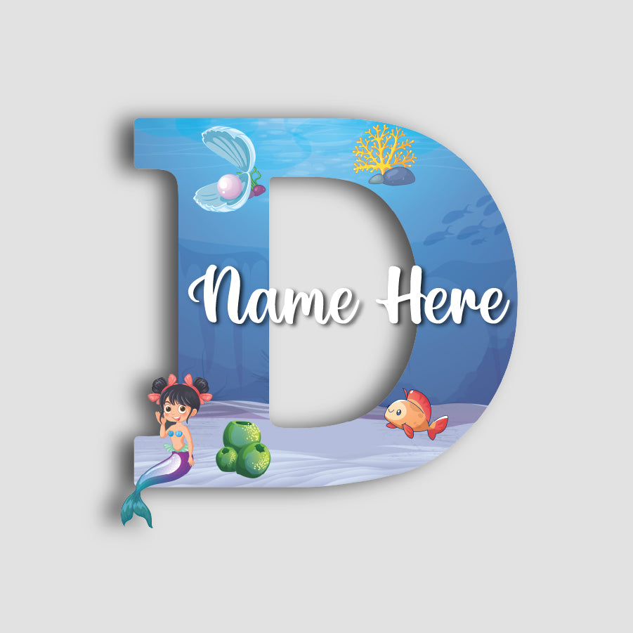 Customized Acrylic Glossy Mermaid Theme Wall Hanging | 9 Inch Custom Name & Alphabate Sign for Kids Room & Playroom Decor | Ocean Theme Alphabet Nameplate | Includes Hanging Rope/Tape