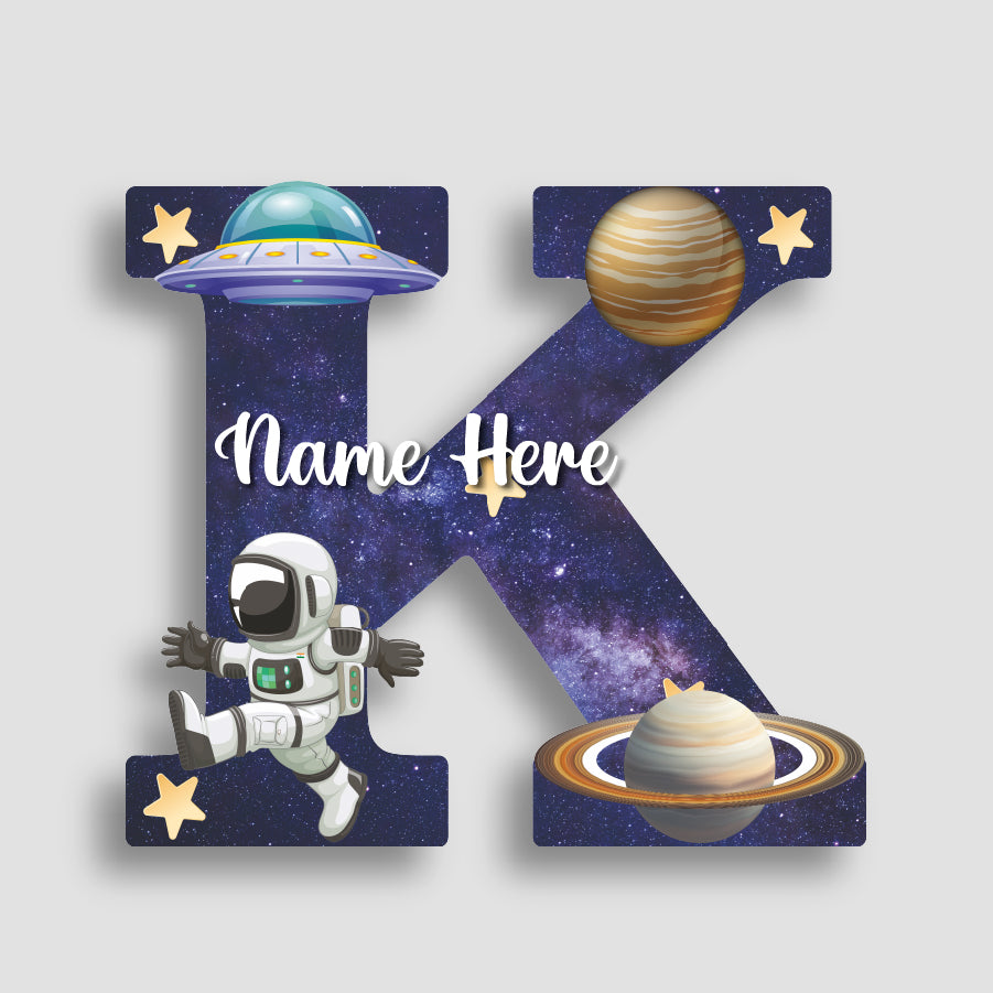 Customized Acrylic Glossy Space Theme Wall Hanging | 9 Inch Custom Name & Alphabet Letter Sign for Kids Room & Playroom Decor | Astronaut & Planet Alphabet Nameplate | Includes Hanging Rope/Tape