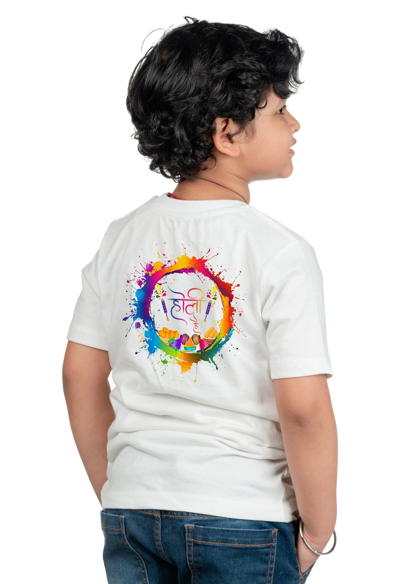 Chombooka Boys & Girls' Colorful Polyester Holi Printed T-Shirt | Festive Fun for Kids | Holi Hai Hindi theme Printed Tee