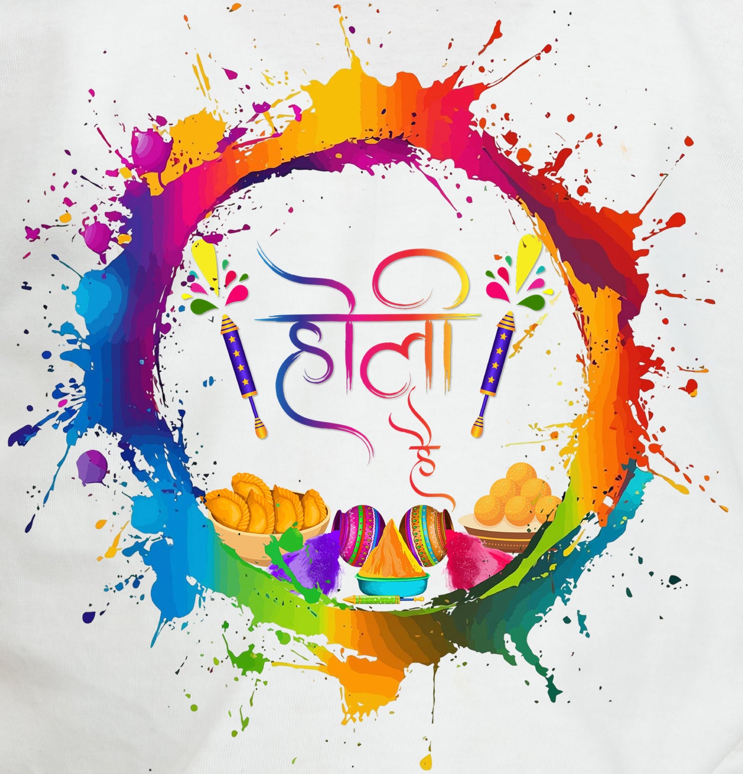 Chombooka Boys & Girls' Colorful Polyester Holi Printed T-Shirt | Festive Fun for Kids | Holi Hai Hindi theme Printed Tee