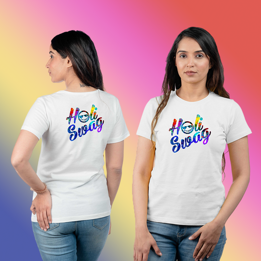 Chombooka Women's Colorful Polyester Holi Printed T-Shirt | Festive Fun for Her | Holi Swag Design