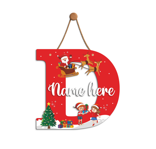 Customized Acrylic Name Sigh Christmas for Kids Room | 9 Inch Santa & Reindeer Design | Personalized Nameplate Christmas Gift | Includes Hanging Rope/Tape