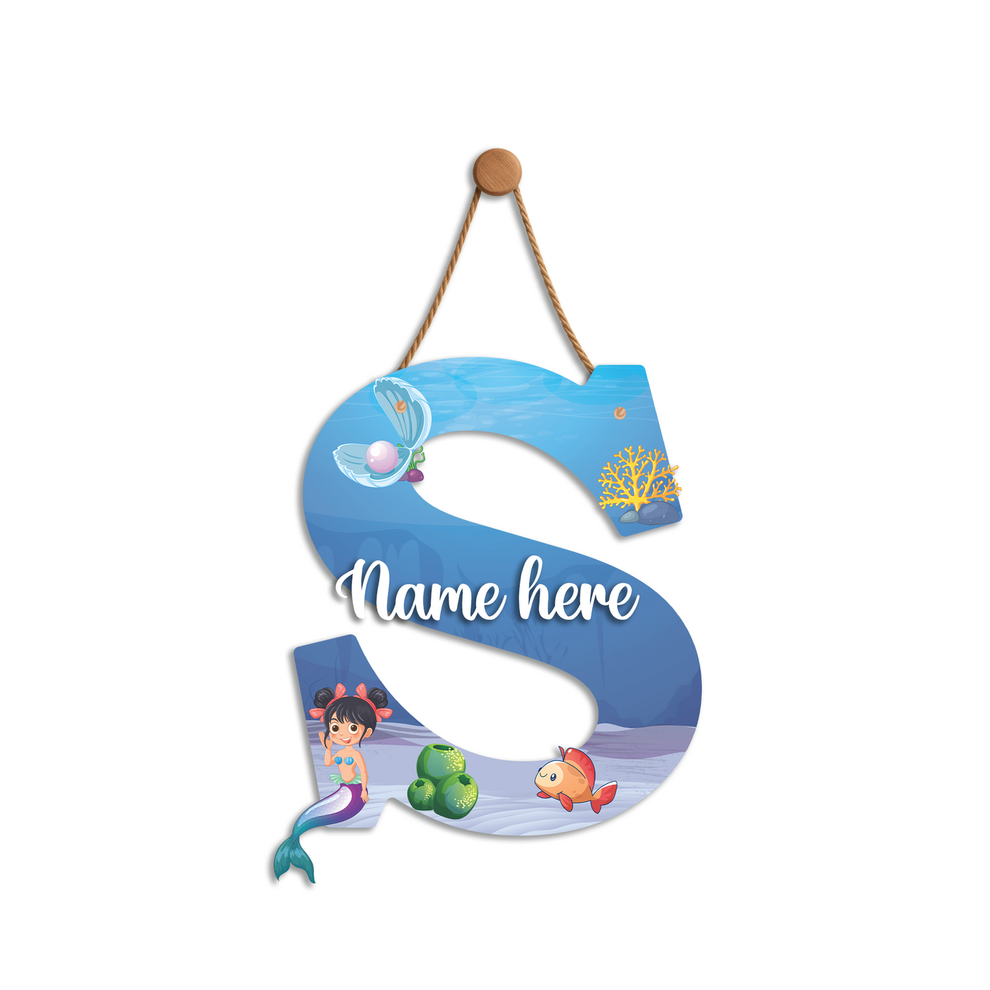 Customized Acrylic Glossy Mermaid Theme Wall Hanging | 9 Inch Custom Name & Alphabate Sign for Kids Room & Playroom Decor | Ocean Theme Alphabet Nameplate | Includes Hanging Rope/Tape